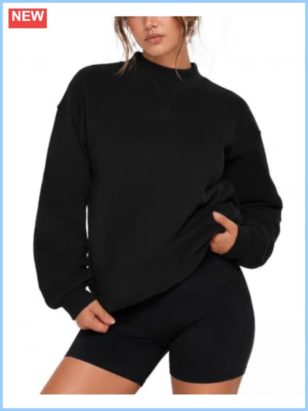 Women's 100% Cotton Mock Neck Oversized Sweatshirt Fleece Lined Pullover
